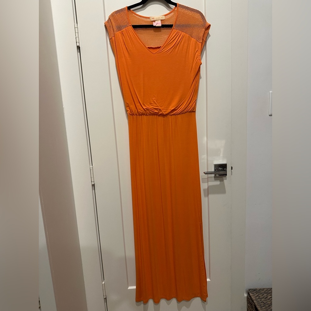 Wythe NY Orange Mesh Sleeve Maxi Dress
